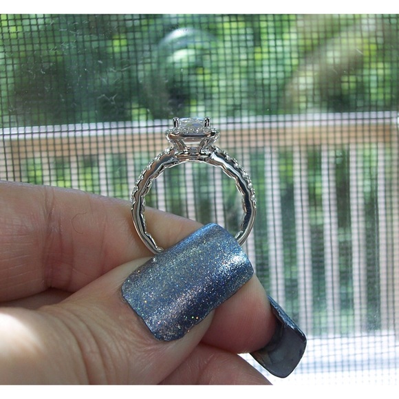 925 STERLING SILVER Radiant Cut Clear Cubic Zirconia Halo Ring - Picture 8 of 16